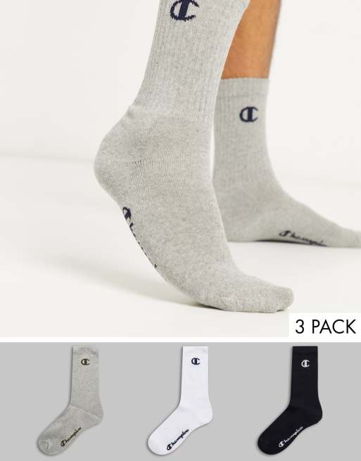 Champion – 3 Paar Socken mit Logo, Grau/Weiß/Schwarz