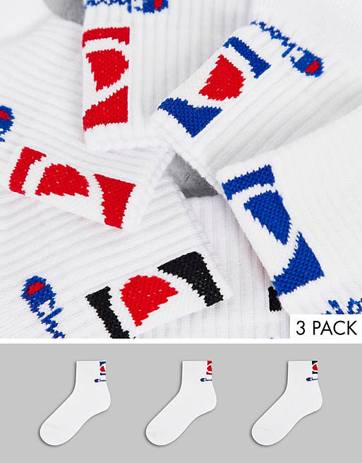 Champion 3 pack ankle sock with back print in blue, red and black