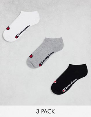 Champion 3 pack ankle socks in grey white and black