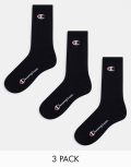 [Champion] Champion 3 pack crew socks in black 6-8 BLACK