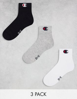 Champion 3 pack crew socks in grey white and black