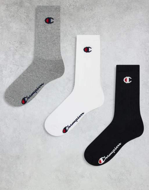 Champion 3 pack crew socks in grey white and black