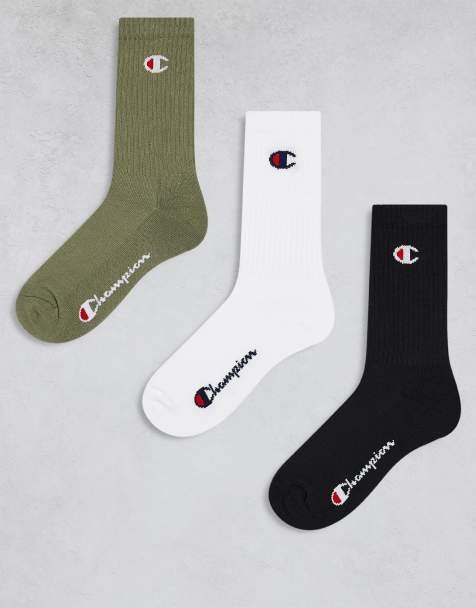 Champion 3 pack crew socks in khaki white and black - view 1