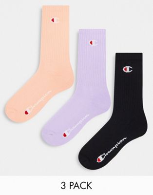 Champion 3 pack crew socks in peach, lilac and black