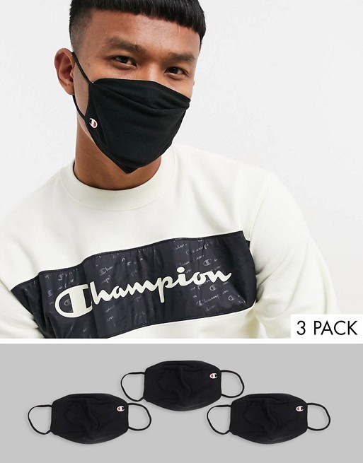 Champion 3 pack face coverings in black
