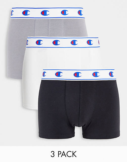 Champion 3 pack jersey boxer shorts in white grey and black