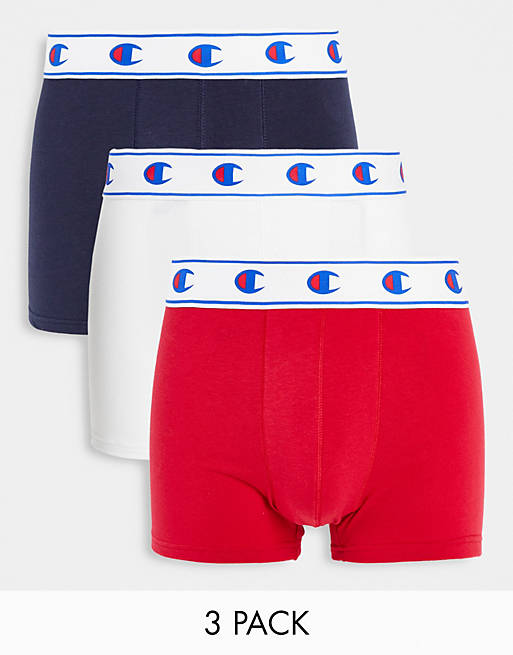 Champion 3 pack jersey boxer shorts in white red and navy