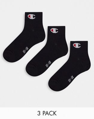 Champion 3 pack logo ankle socks in black