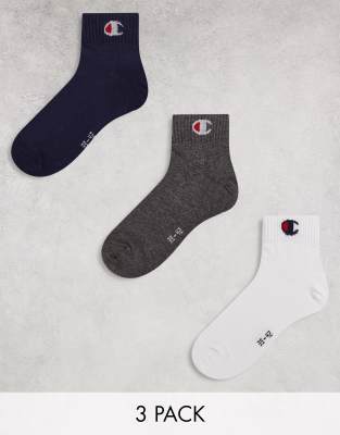 Champion 3 pack logo ankle socks in blue,white and grey - ASOS Price Checker