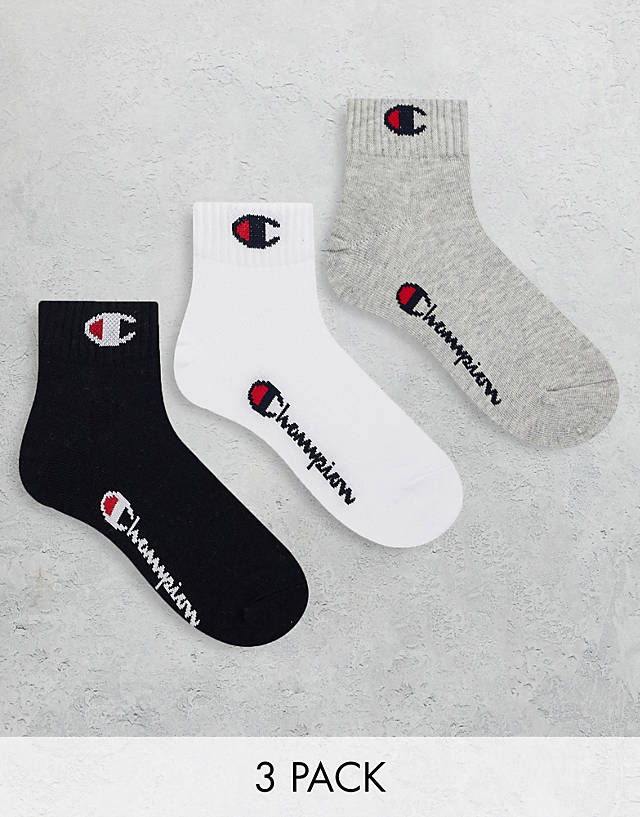 Champion - 3 pack logo ankle socks in grey white and black