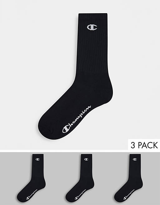 Champion 3 pack logo crew socks in black
