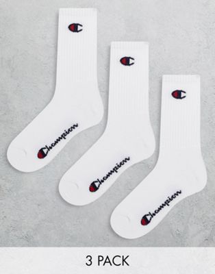 Champion 3 pack logo crew socks in white | ASOS