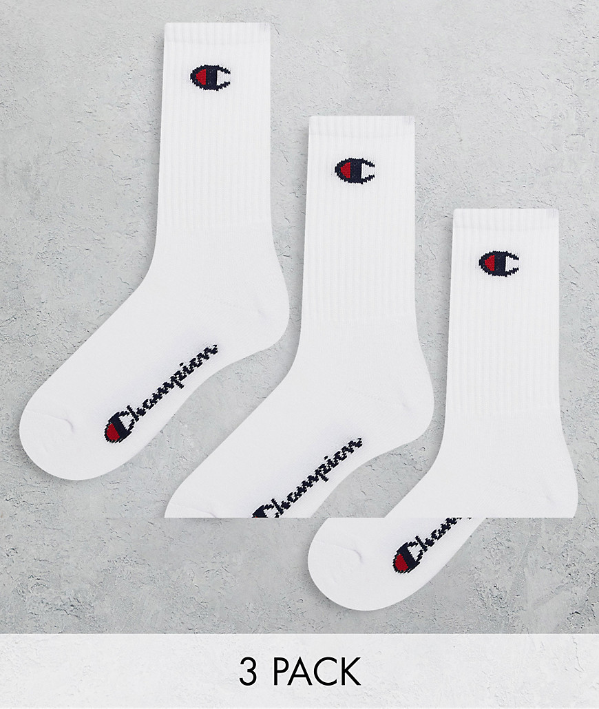 Champion 3 pack logo crew socks in white