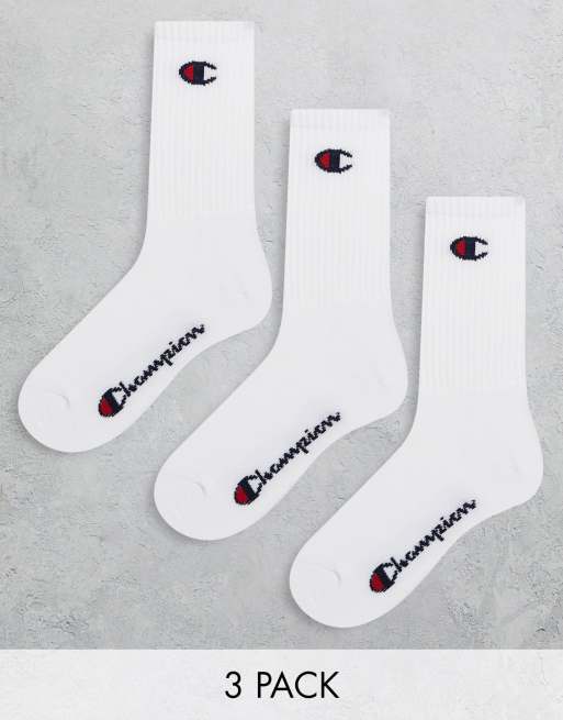 Champion 3 pack logo crew socks in white