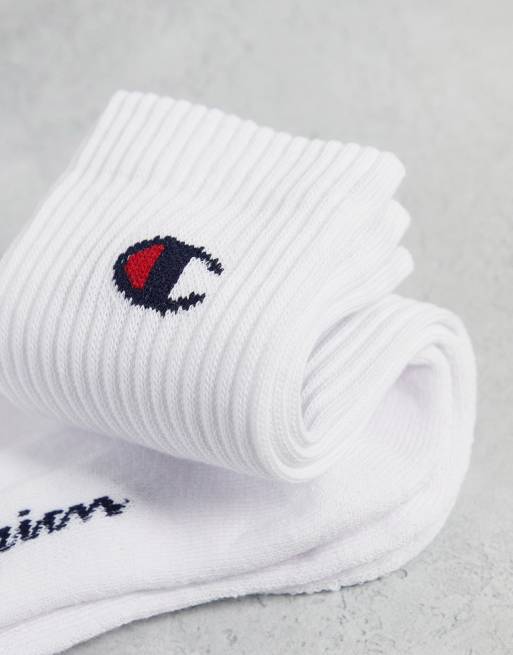 Champion 3 pack logo crew socks in white