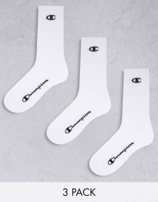 Champion Champion 3 pack logo crew socks in white