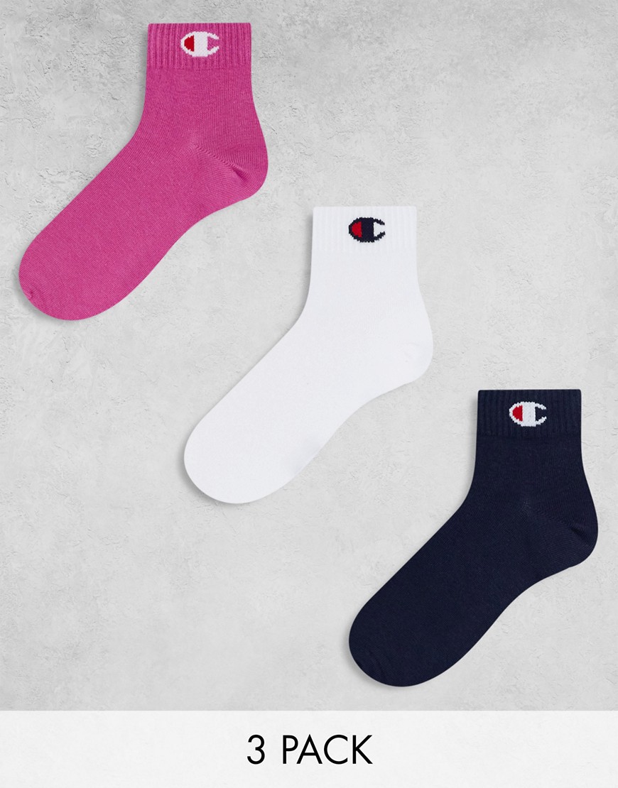 Champion 3 pack quarter socks in pink white and black-Multi