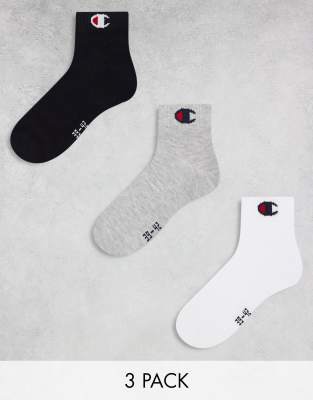 Champion - 3er-Pack Crew-Socken in Grau, Schwarz, Weiß-Bunt