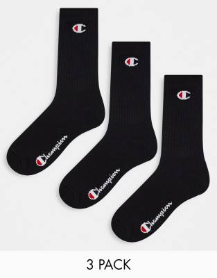 Champion - 3er-Pack Crew-Socken in Schwarz