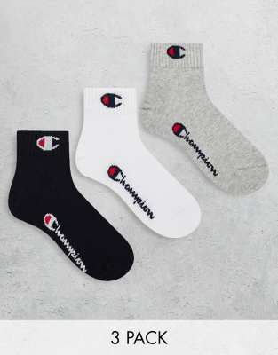 Champion - 3er-Pack knöchelhohe Socken in Grau, Weiß, Schwarz-Bunt