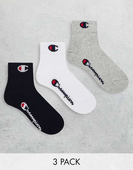 Champion – 3er-Pack knöchelhohe Socken in Grau, Weiß, Schwarz