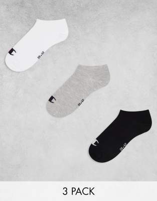 Champion - 3er-Pack Sneaker-Socken in Grau, Weiß, Schwarz-Bunt