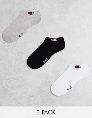 Champion - 3er-Pack Sneaker-Socken in Grau, Weiß, Schwarz-Bunt