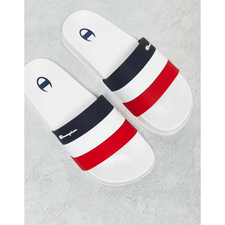 Champion All American slide in white navy red