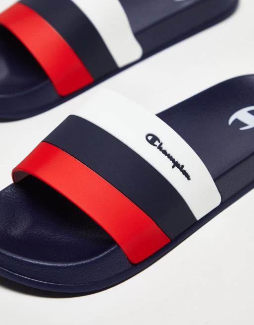 Black and red champion slides hot sale