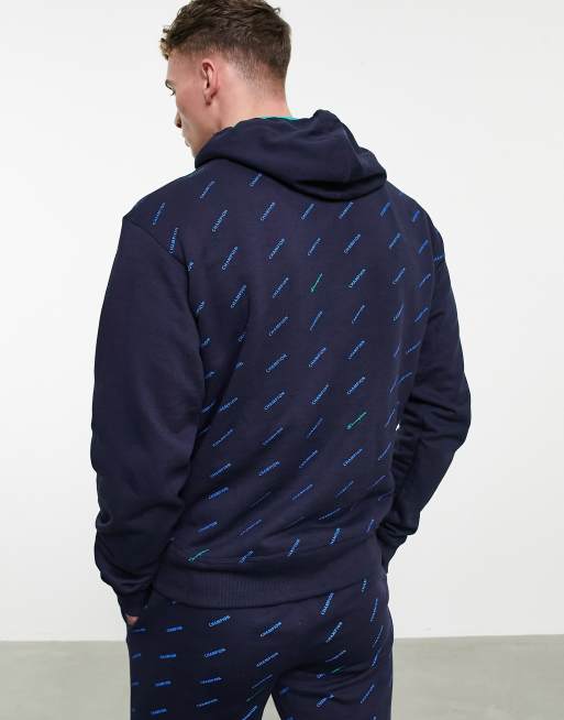 Champion all over store print navy hoodie