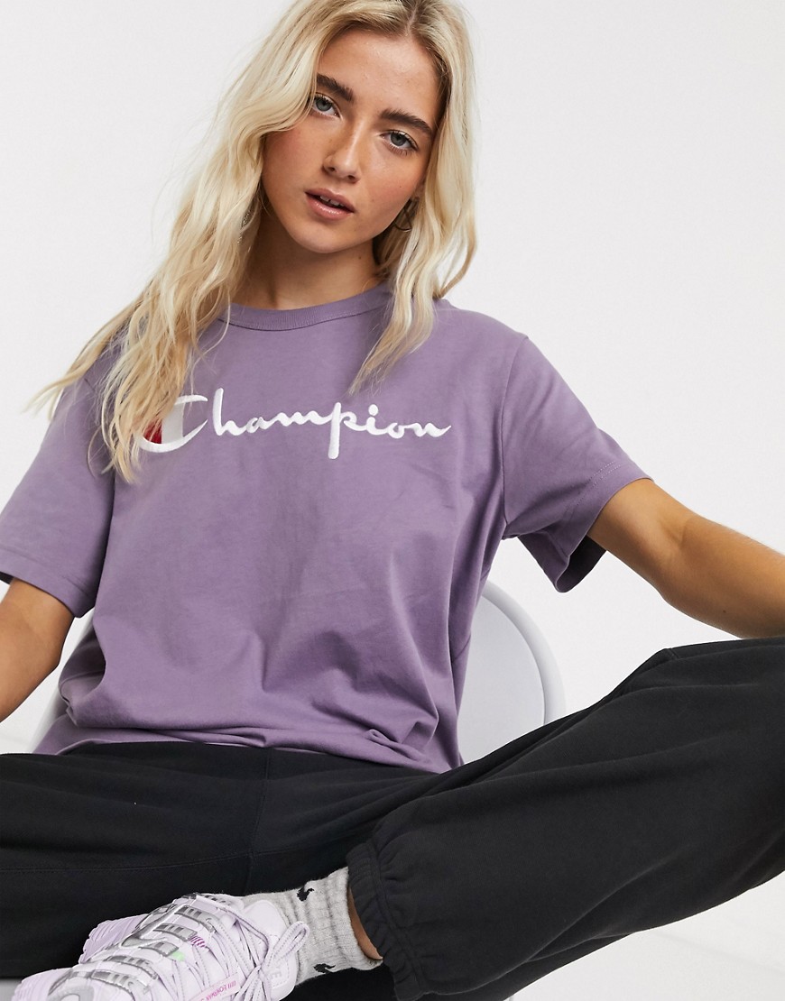 Champion – Avslappnad t-shirt med logga fram-Lila