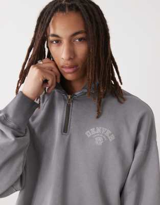 Champion Champion back print polo neck sweatshirt in washed black