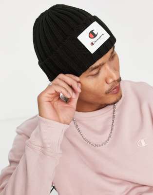 Champion beanie hat with branding in black