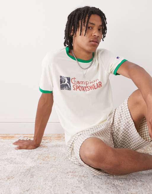Champion - Beige T-shirt med grønne kontrastkanter, 4 af 4