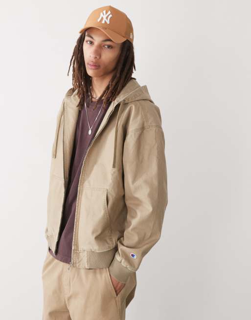 Champion – Beżowa kurtka z tkaniny z kapturem i zapięciem na zamek  