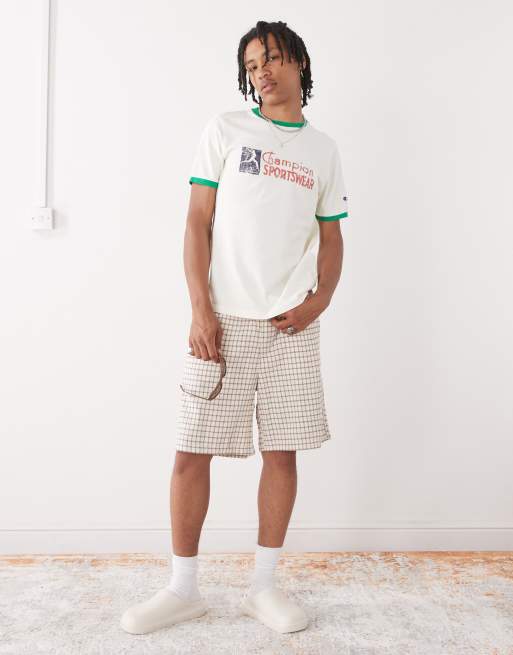 Champion – Beżowy T-shirt z zieloną lamówką, 2 z 4