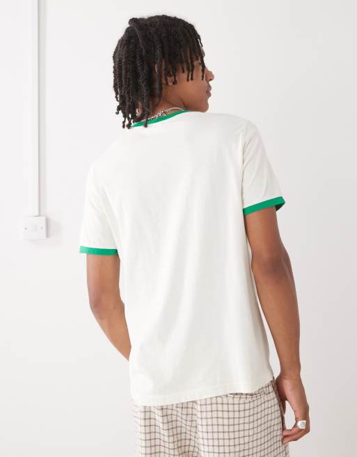 Champion – Beżowy T-shirt z zieloną lamówką, 3 z 4