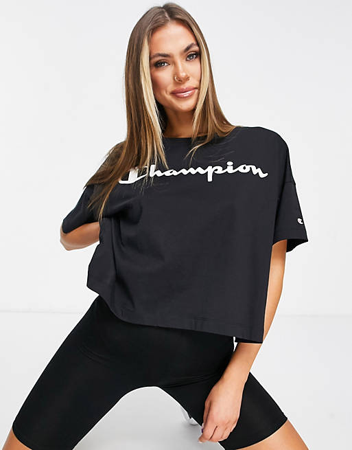 Tops Champion boxy crop top in black 