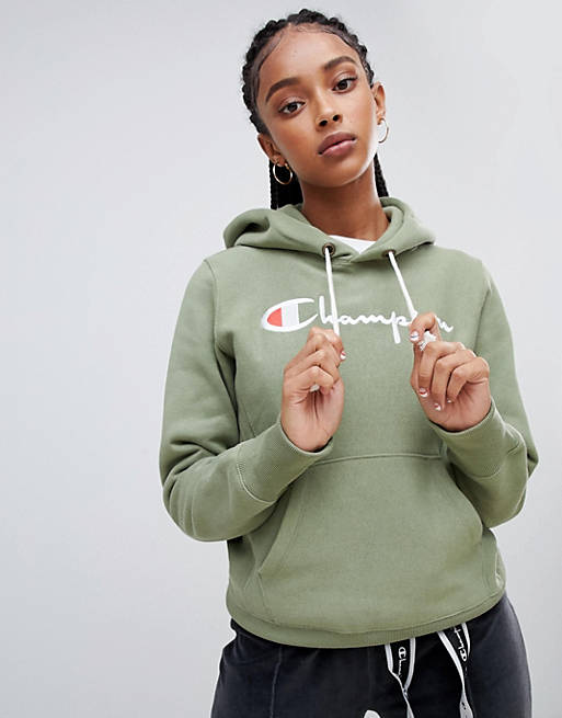 Champion boyfriend hoodie with front script embroidered logo | ASOS
