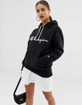 Champion all over on sale print script boyfriend hoodie