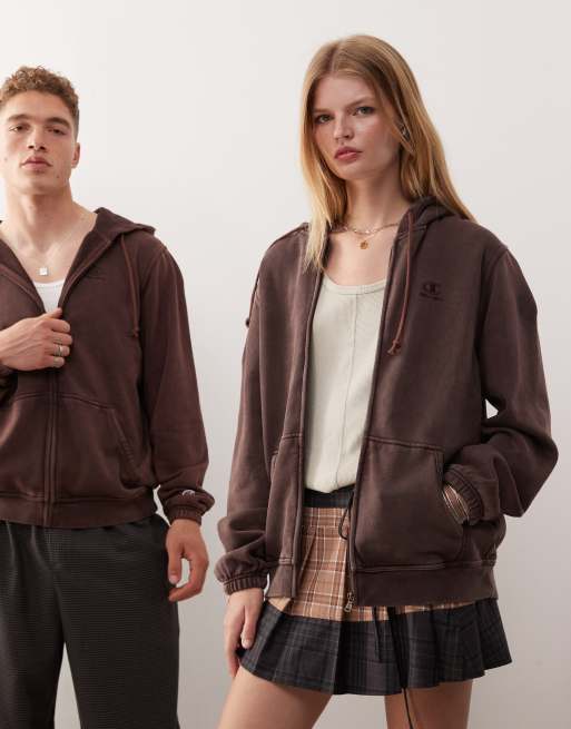 Champion – Brun huvtröja i unisex-modell med dragkedja  , 3 av 4