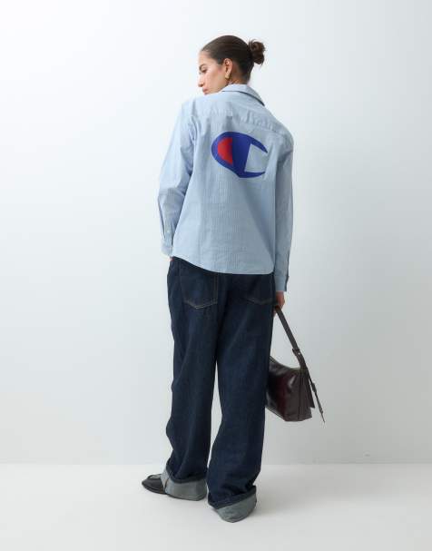 Champion camisa abotonada con estampado trasero a rayas azules - view 1