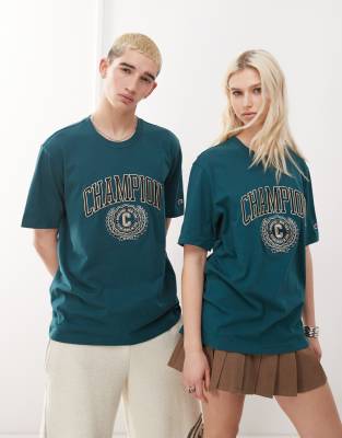 College-T-Shirt in Grün mit Unisex-Schnitt Grün S