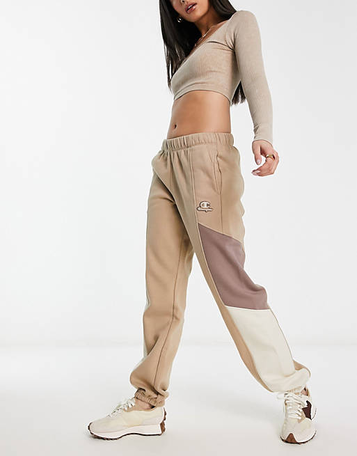 Champion color block sweatpants in brown and cream