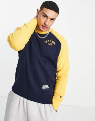 Champion colourblock sweatshirt in navy and yellow