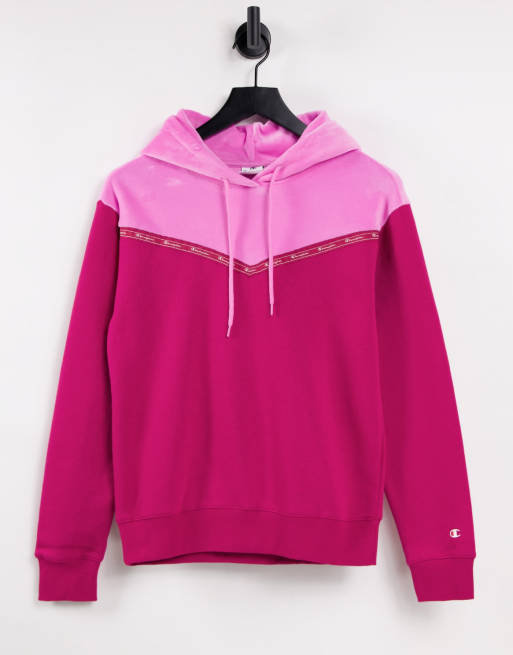 Champion colourblock velour hoodie in pink and red | ASOS