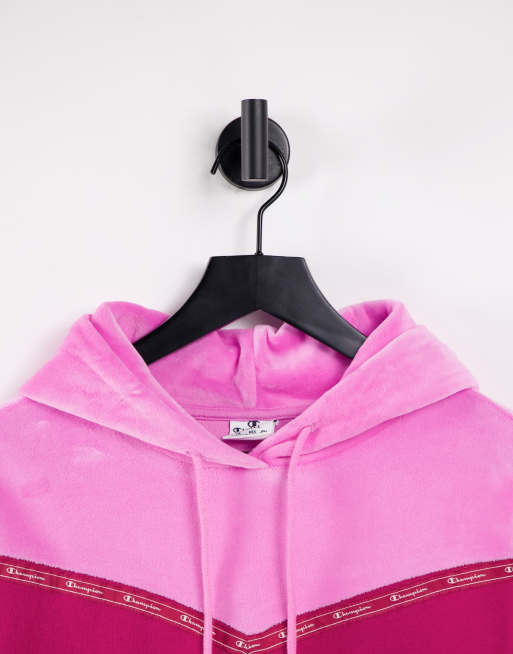 Champion colourblock velour hoodie in pink and red, 3 of 4