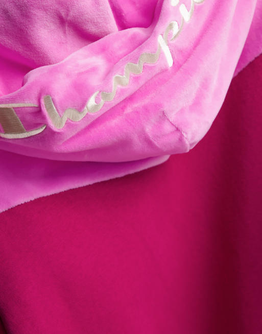 Champion colourblock velour hoodie in pink and red, 4 of 4