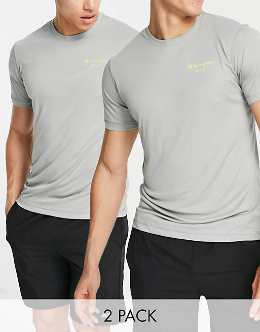 Champion - Confezione da 2 T-shirt con logo piccolo, colore nero e grigio 
