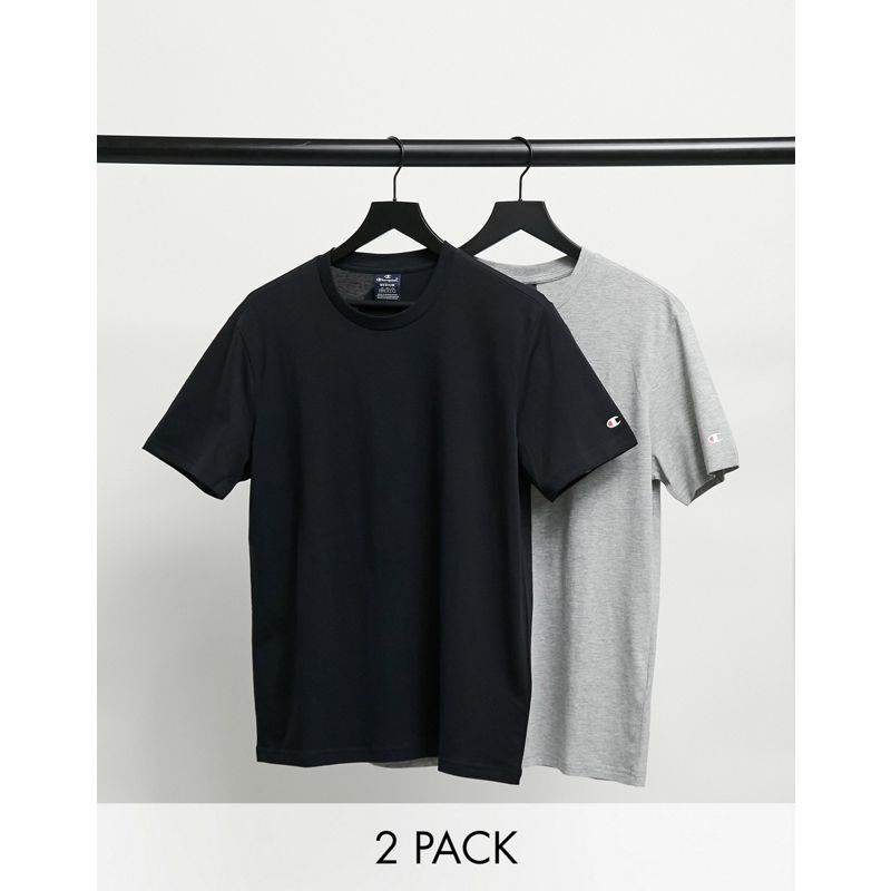 Activewear X3KJU Champion - Confezione da 2 T-shirt con logo piccolo, colore nero e grigio